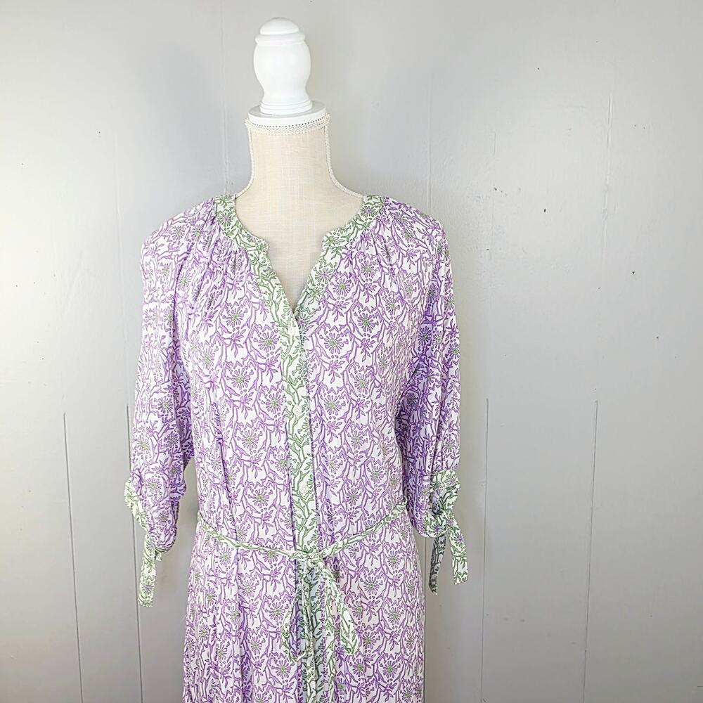 Cactus + Pearl Purple Green Floral Maxi Dress XXL Tie Sleeve Boho Cottagecore - Picture 5 of 15